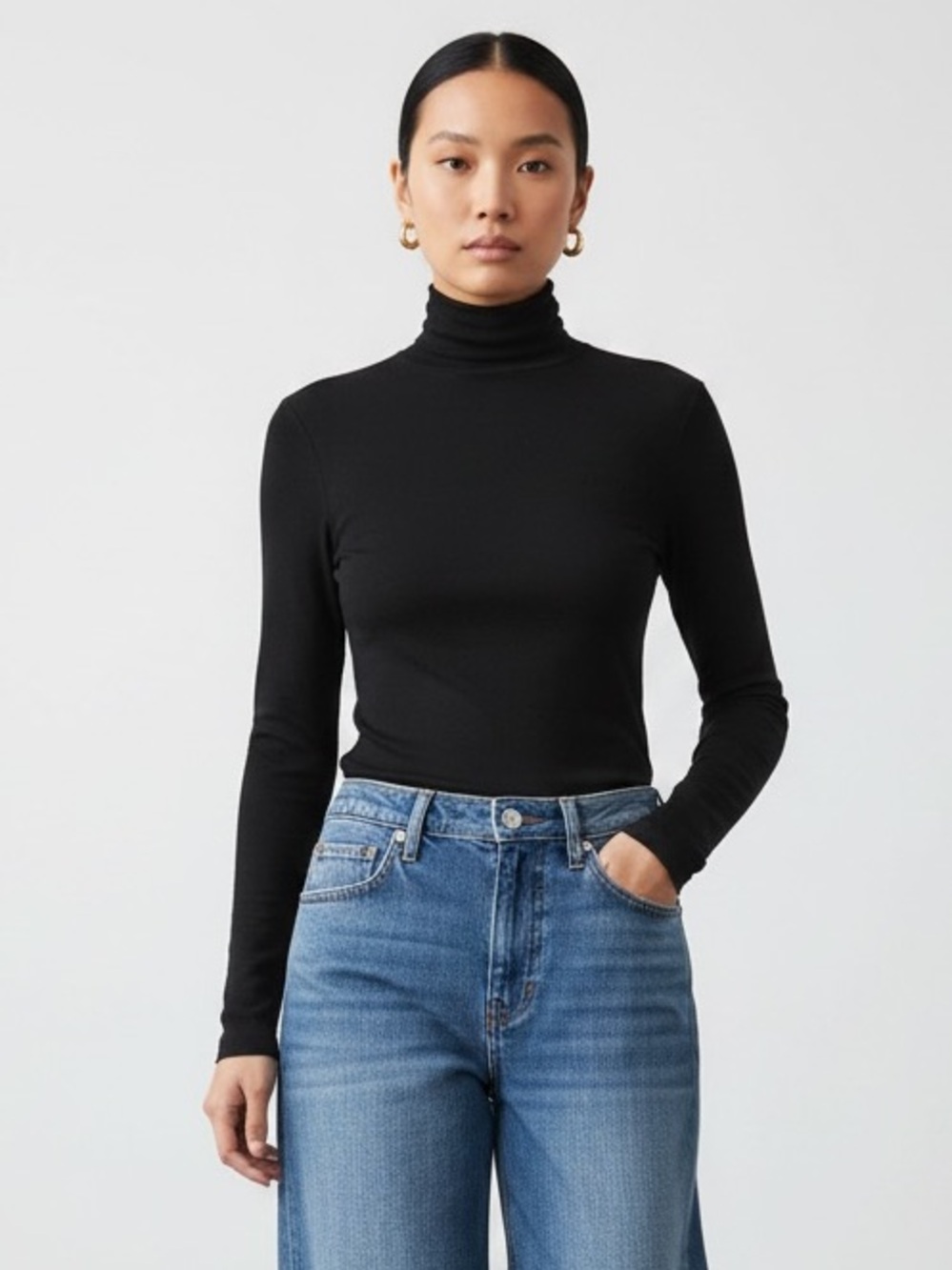 978 • Black Microfiber Butter Soft Stretch Mock Neck Long Sleeve Top